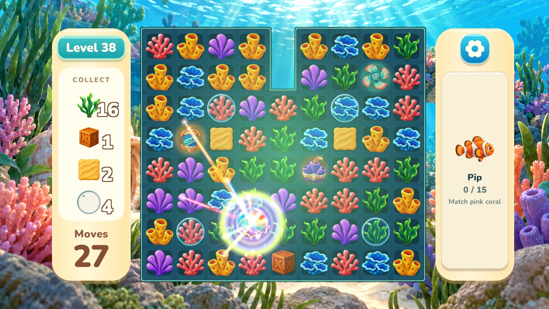 A rainbow pearl special piece on the Coralwish puzzle board